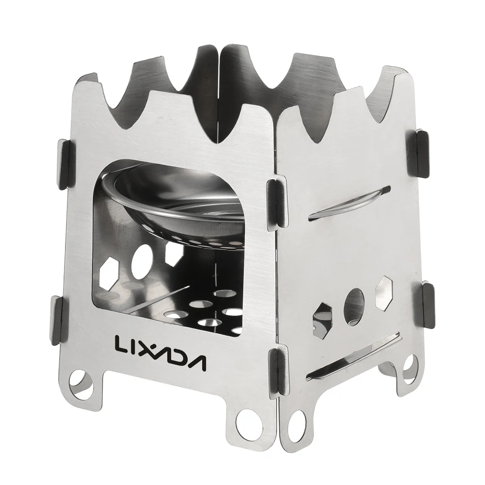 

Lixada Outdoor Titanium Stove Ultralight Folding Stainless Steel Wood Stove Alcohol Stove with Tray Camping Hiking Backpacking