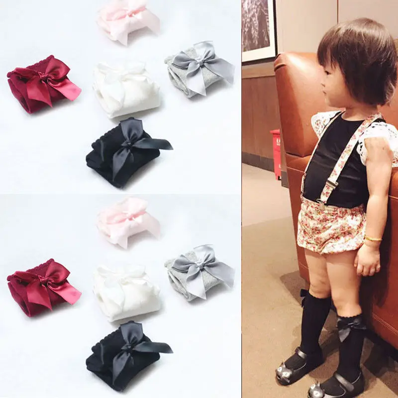 

Infant Baby Stocking Knee High Cotton Bow Solid Baby Girls Stockings Knee Toddler Tights Ribbon Socks Set