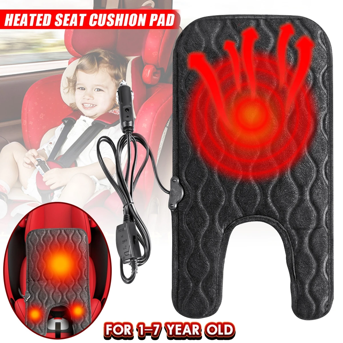 

Autoleader Black With Pattern 12V Car Baby Carbon Fiber Heated Seat Cover Heater Heating Cushion Warmer Pad For Kids Children
