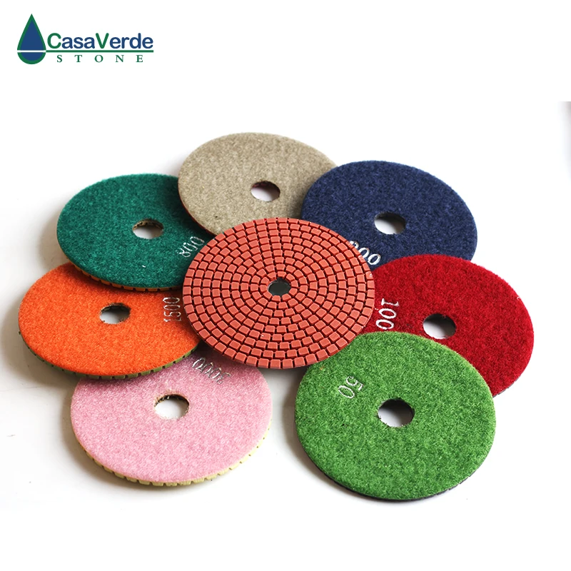 Goedkoop 7 stks partij 100mm Nat 4 inch flexibel diamant polijsten pads voor graniet en marmer met 2.5mm werken dikte