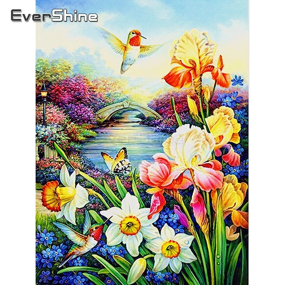 

EverShine 5D Full Square Diamond Painting Scenery Cross Stitch Diamond Mosaic Flowers Picture Of Rhinestones Mosaic Wall Decor