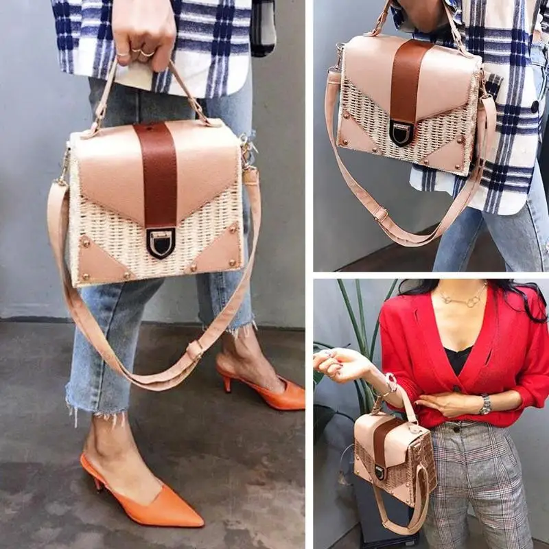 جديد حقائب عالية الجودة المرأة خمر شنطة كتف المرأة اليدوية الروطان المنسوجة شاطئ الأعلى مقبض Crossbody حقيبة