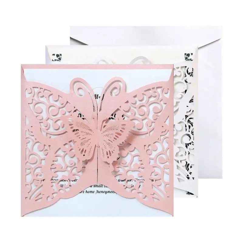  10pcs Hollow Butterfly Wedding Invitation Cards Card Paper and Cover Kit for Wedding Birthday Showe - 32956369557