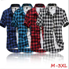 Стиль Горячая Мода Мужская Летняя Повседневная рубашка хлопок мужская клетчатая Кнопка короткий рукав рубашки топы