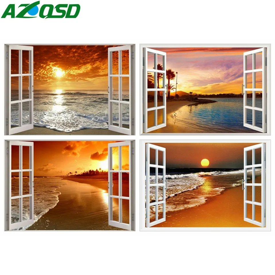 

AZQSD Diamond Painting Seaside Diamond Embroidery Scenery Full Square Picture Of Rhinestones Home Decoration Gift Needlework