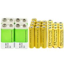 4 шт 9v 300mAh+ 10 шт AA Ni-Cd 2800mAh+ 10 шт AAA Ni-MH 1800mAh 1,2 V аккумуляторная батарея желтого цвета