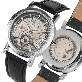 

Black/Brown Leather Band Sport Watches Men Automatic Mechanical Skeleton Watch For Man Luxury Brand Male Clock Timepieces