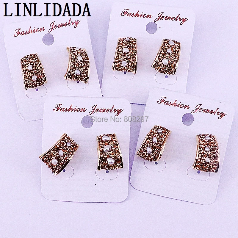 8 пар Новые Модные золотистые металлические подвески на спине проложенные стразы жемчуг серьги-гвоздики для женщин