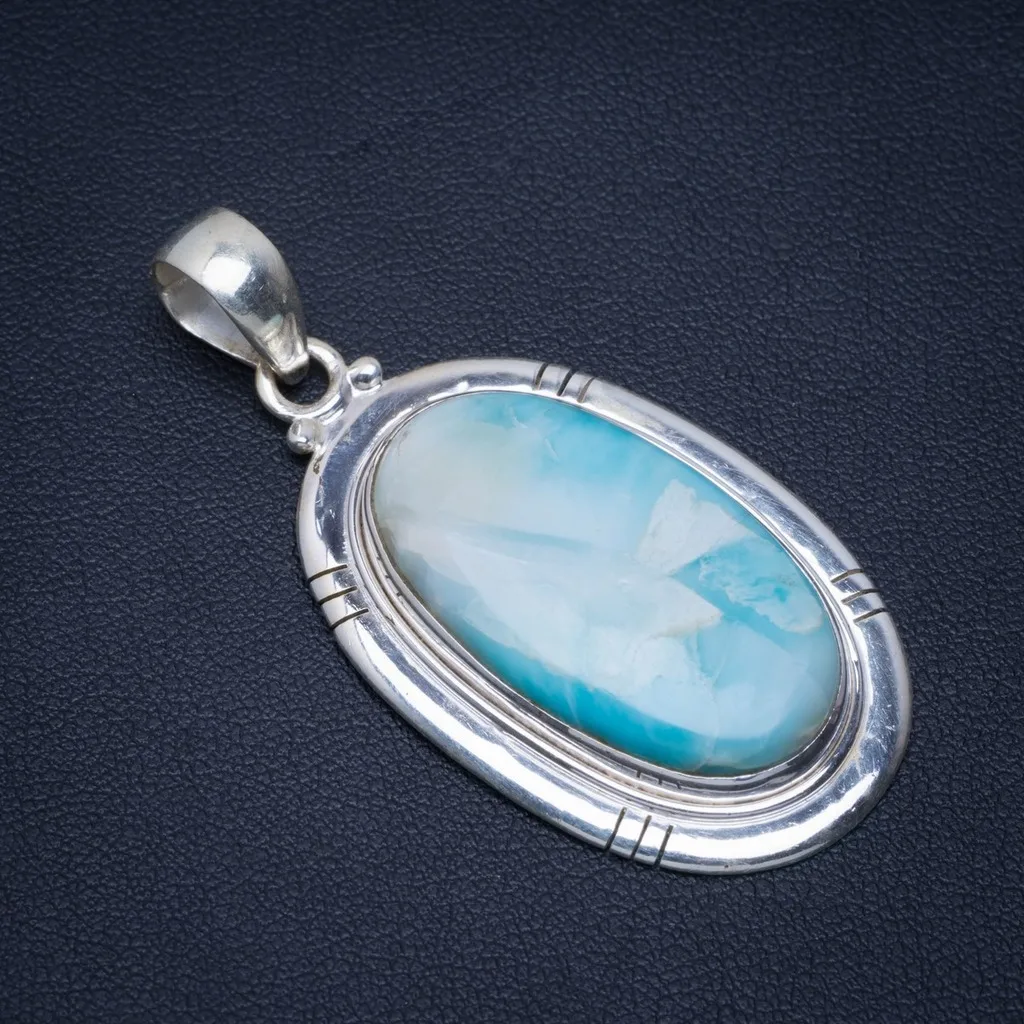 

Natural Caribbean Larimar Handmade Unique 925 Sterling Silver Pendant 2" A4622