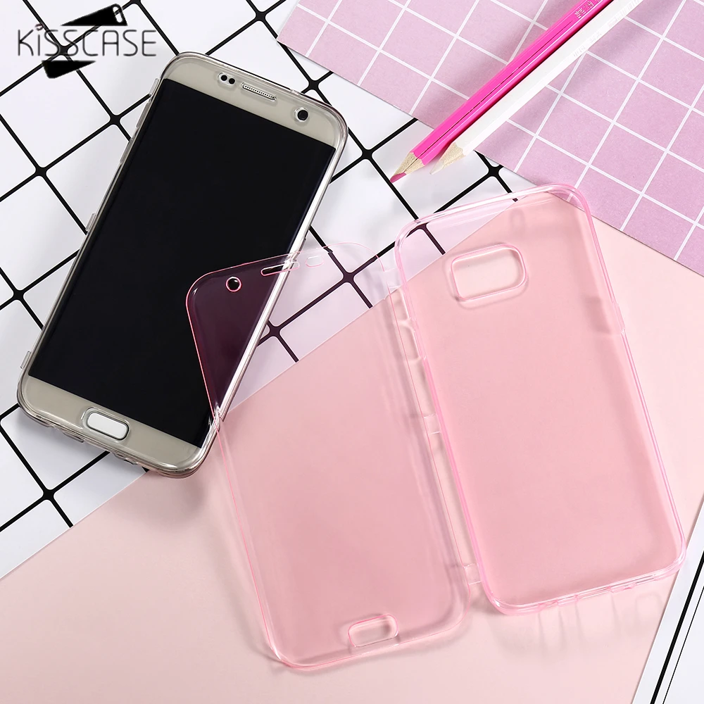 KISSCASE прозрачные флип Чехлы для Samsung Galaxy S7 S6 Edge мягкие чехлы S8 Plus кристально