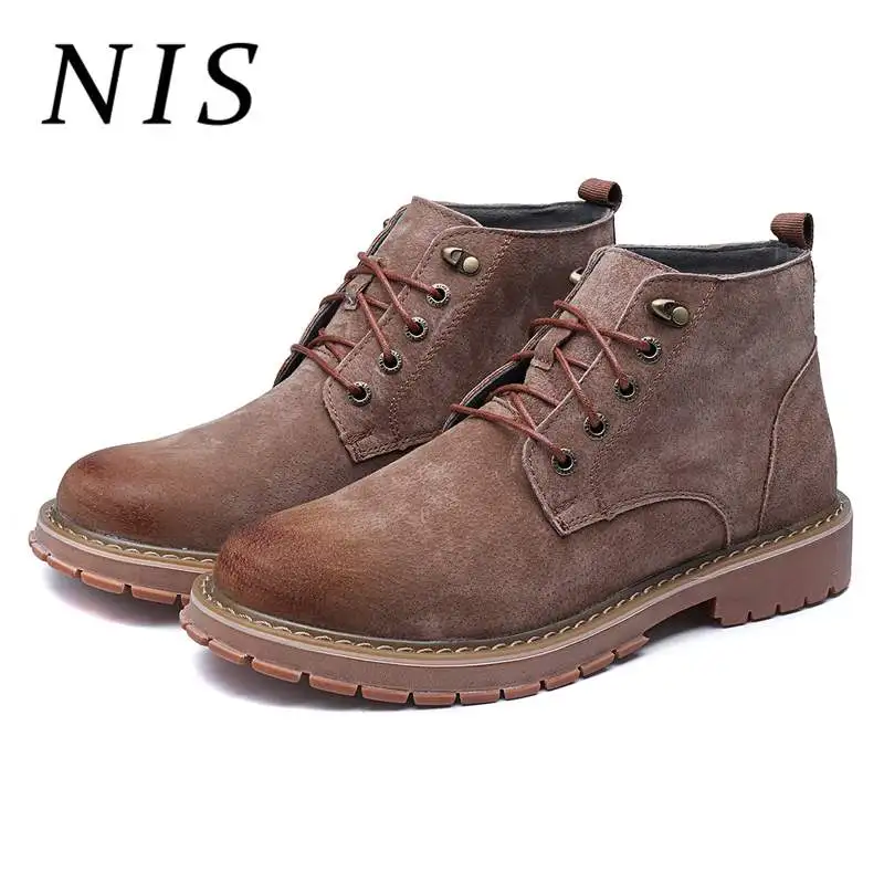 

NIS Big Size 39-45 PU Leather Men Boots Suede Motorcycle Ankle Boots Men Spring Autumn High Top Casual Shoes Male Booties New