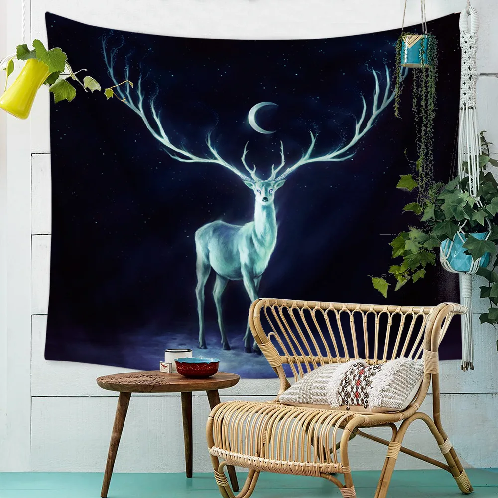 Moon Deer Forest Modern Tapestry Wall Hanging Cloth Tapestries