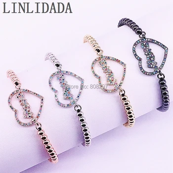 

2019 New Zircon Bracelets Mother's Gifts Rainbow CZ Micro Pave Heart Charm 4mm Round Beads Braided Macrame Bracelet