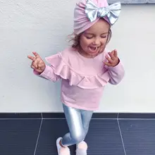 Комплект из 3 предметов; футболка с длинными рукавами и оборками и леггинсы; комплект со штанами для маленьких девочек и девочек; осенне-зимняя одежда