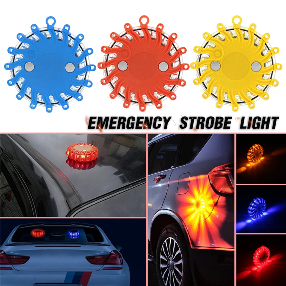 16 LED Car Emergency Strobe Light 3Colors 9 Modes Vehicle