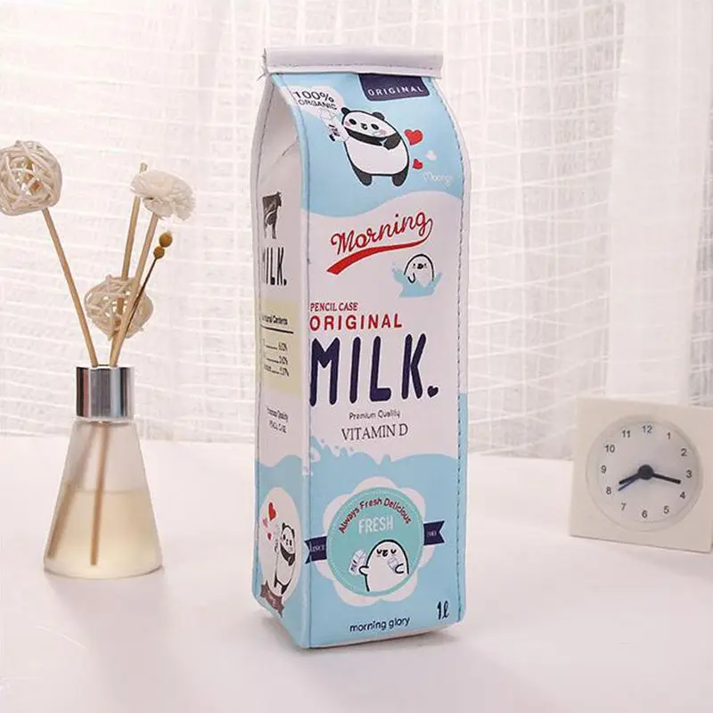 

New Creative Simulation Of Milk Cartoon Pencil Case Cute PU Pen Bag Stationery Pouch for Student School Supplies