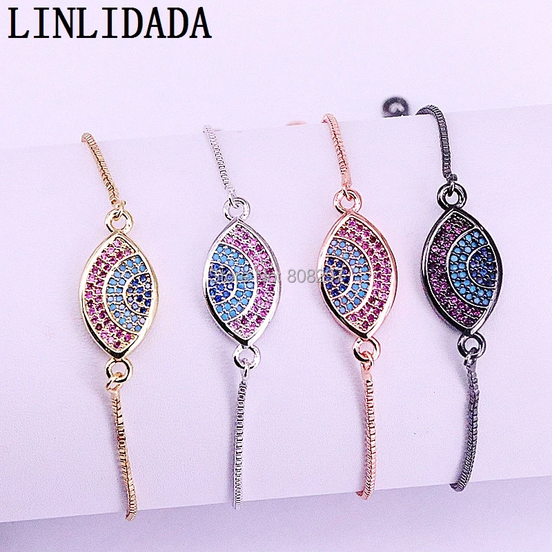 10 шт. розовое золото/черный/серебро/золото цвета кубического циркония микро проложить глаз разъем браслет регулируемые ювелирные изделия