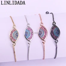 10 шт. розовое золото/черный/серебро/золото цвета кубического циркония микро проложить глаз разъем браслет регулируемые ювелирные изделия