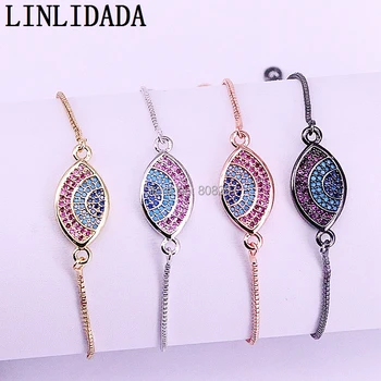

10Pcs Rose Gold/Black Gold Colors Cubic Zirconia Micro Pave Eye Connector Bracelet Adjustable Jewelry
