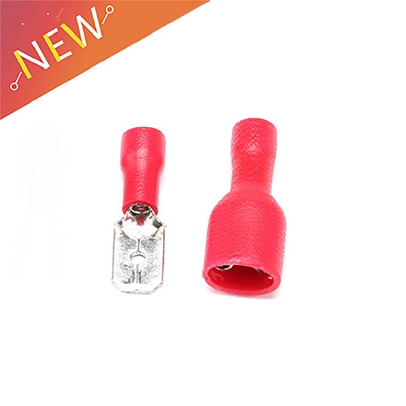 

100pcs FDD 1.25-250 MDD1.25-250 6.3mm Red Female + Male Spade Insulated Electrical Crimp Terminal Connectors Wiring Cable Plug