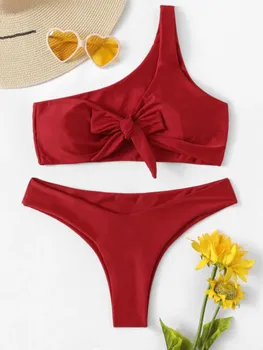 

Hirigin Women Push-up Suit Swimwear One Shoulder Bra Bandage Bathing Suit Two Set