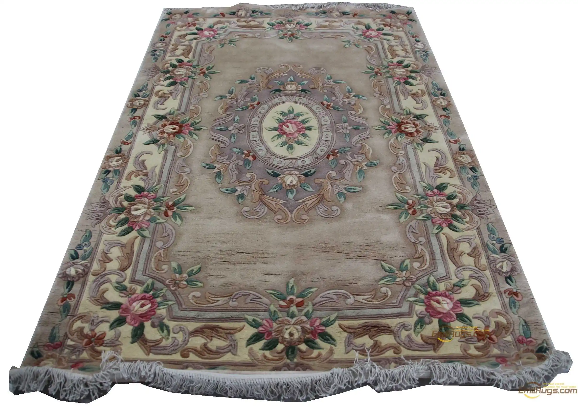 

Hand-knotted Thick Plush Wool French Savonnerie Rug Woven Antique Decor Runner Rug The Plant Design Natural Sheep Wool
