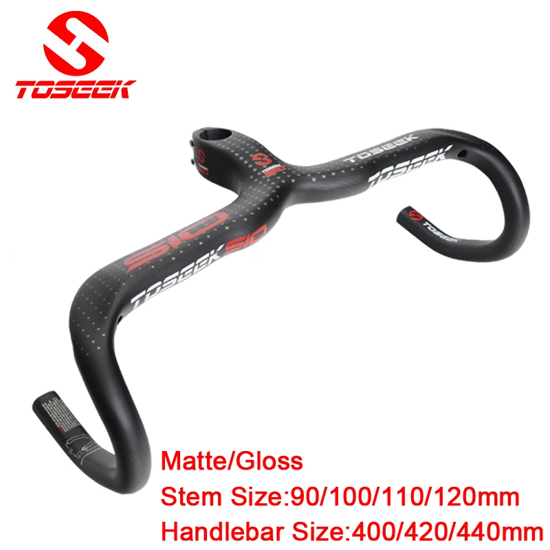 3K Matte Carbon Road Bike Handlebar Integral Bent Bar Stem 90 to 120mm