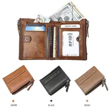 Мужской кожаный деловой кошелек с карманом для монет на молнии короткий Повседневный Кошелек на молнии для денег