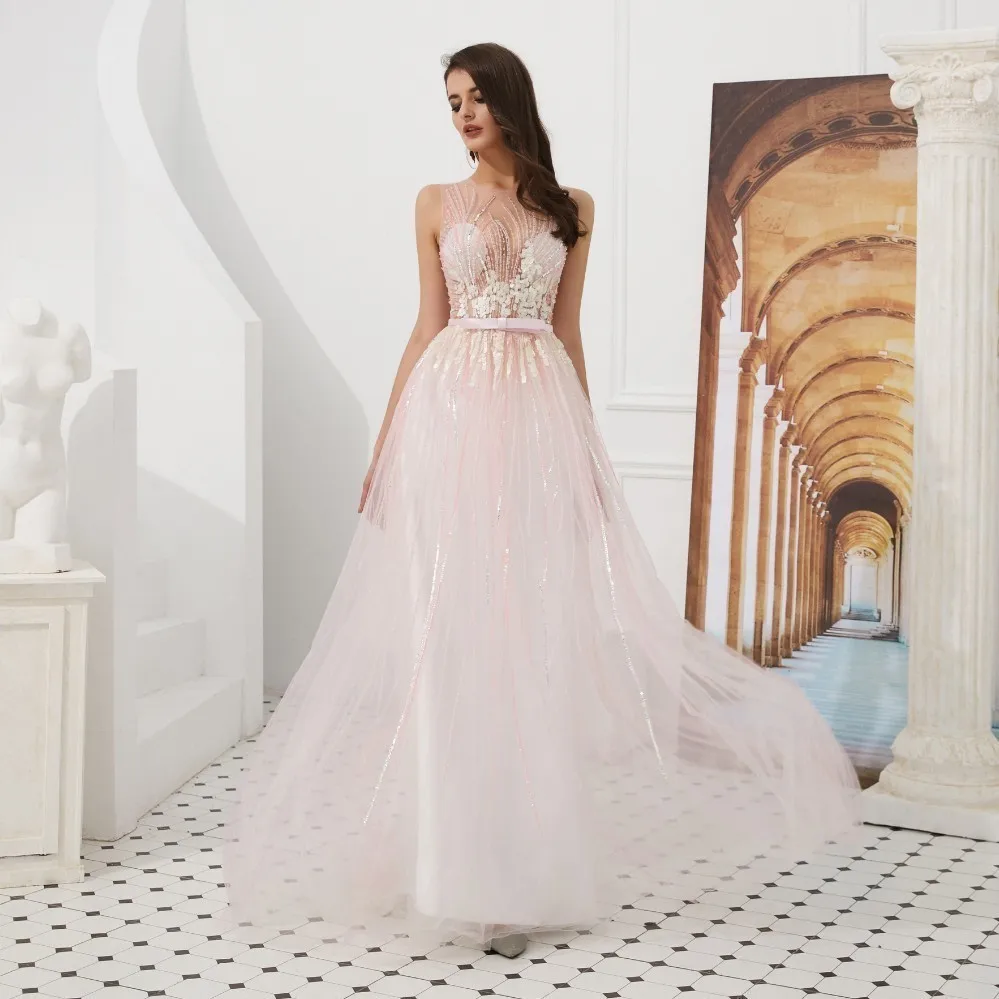 Vivian's Bridal 2019 Fashion Colorful Sequin Cyan Pink Evening Dress