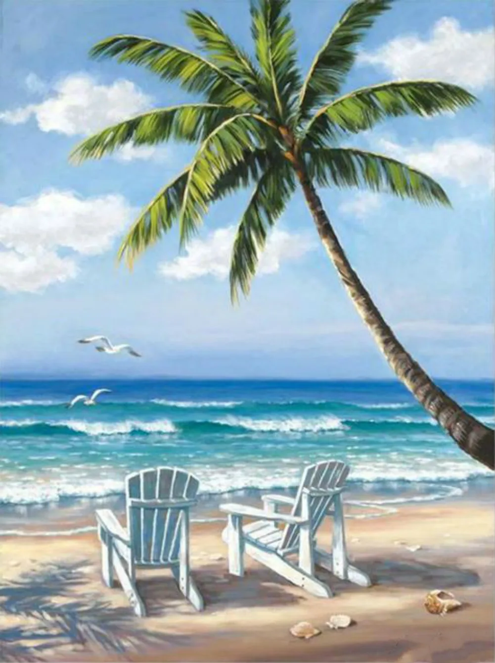 Diamond Painting Full Square Beach Coconut Tree Scenery Full Drill