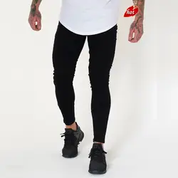 2019 модные Брендовая Дизайнерская обувь рваные зауженные джинсы Для мужчин Hi-Street Solid Цвет джоггеры из денима черные брюки плюс Размеры O8R2