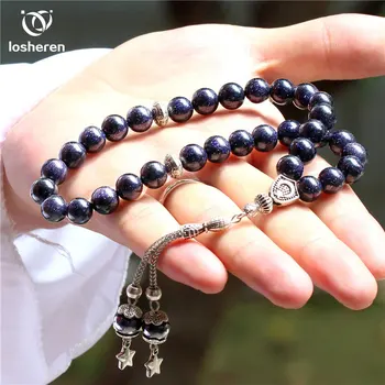 

LOSHEREN 9MM 10MM Blue Sand Stone Tassel 33 Prayer Beads Bracelets Islamic Muslim Tasbih Allah Mohammed Rosary For Women Men