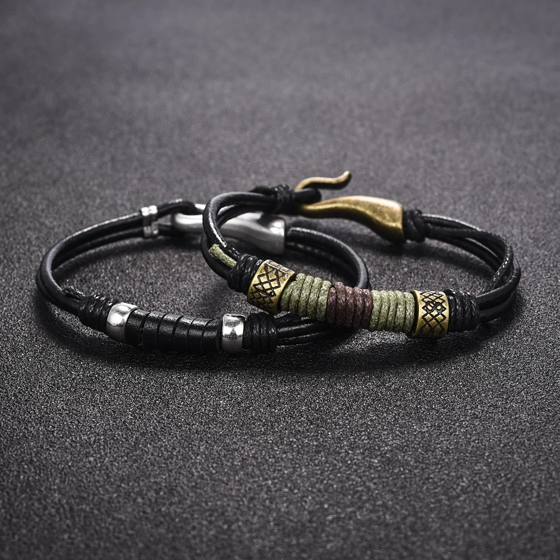 Винтажный Мужской Браслет из искусственной кожи с застежкой-крючком, амулеты из веревки, мужской кожаный браслет, ювелирные изделия
