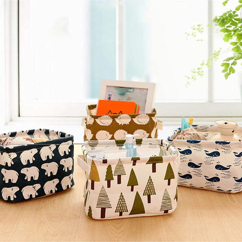 

Cotton Linen Storage Box Office Desk Organizer Sundries Cosmetic Storage Basket Jewelry Stationery Container Holder Home Decor