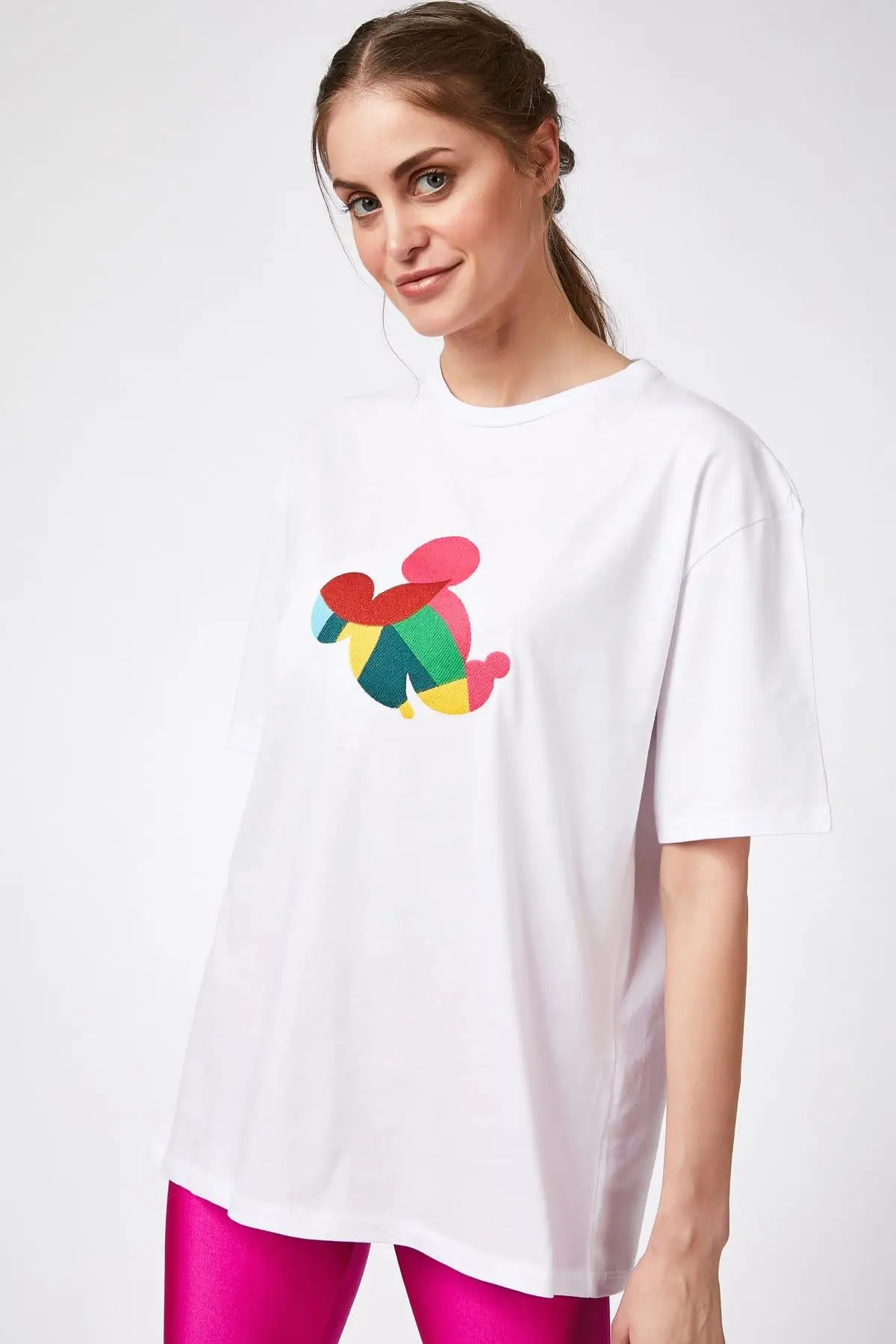 Happiness ist. Women's White Printed Wide Cut Cotton Combed Tshırt 6077 CR00183 | Женская одежда