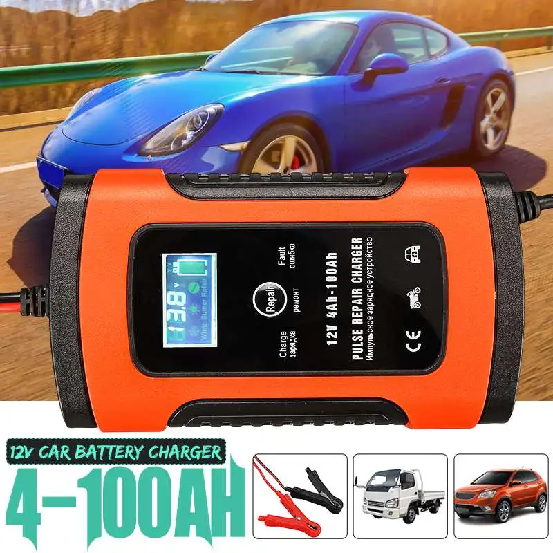 New 12V 5A 4-100Ah Auto Car Intelligent Battery Charger Jump Starter LCD Intelligent 100-240V Pulse Repair Type