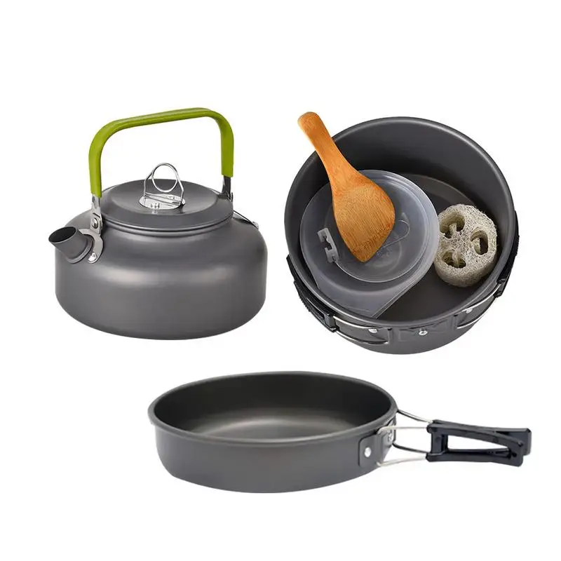 9 unids/set utensilios Camping conjunto para 2-3 personas Mini plegable cubiertos Picnic al aire libre maceta tetera extraíble combinación de cocina conjunto