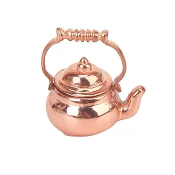 

New 1/12 Scale Dollhouse Miniature Metal Water Kettle Tea Pot Golden Doll House Miniature Tea Pot/Kettle Play Set Toy Home Decor