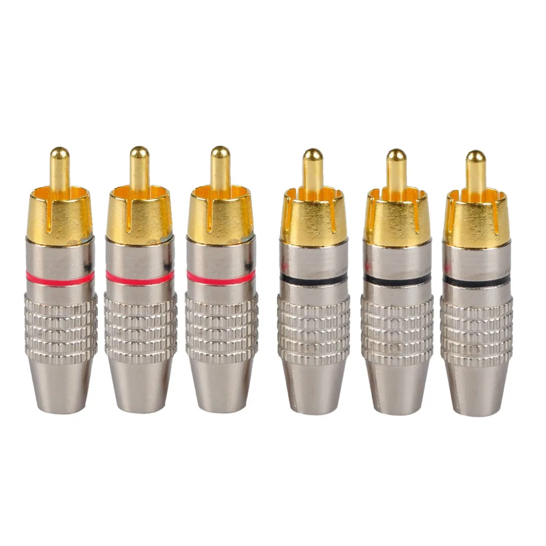 

RCA Male Plug Adapter, Audio Phono Gold Plated Solder Connector,Hi End - 6-Pack,silver