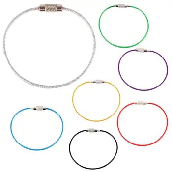 

10pcs 15cm EDC Keychain Tag Rope Stainless Steel Wire Cable Loop Screw Lock