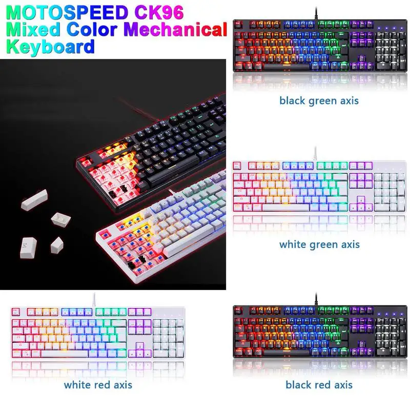 

MOTOSPEED CK96 Mixed Color Mechanical Keyboard Multimedia N-key Rollover Nine Kinds Of Light Mode High Special Plug Axis