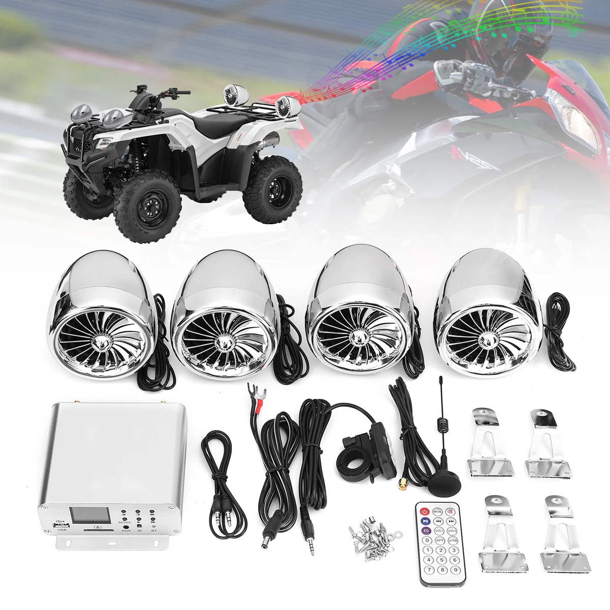

Mofaner Motorbike ATV Audio1000W 12V LCD bluetooth 4 Speakers+Amplifier Handlebar System Motorcycle/ATV