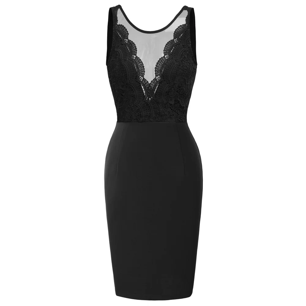 

Gk Women Dress Sleeveless Deep V-back Lace Patchwork Hips-wrapped Bodycon Pencil Dress Summer 2019 New