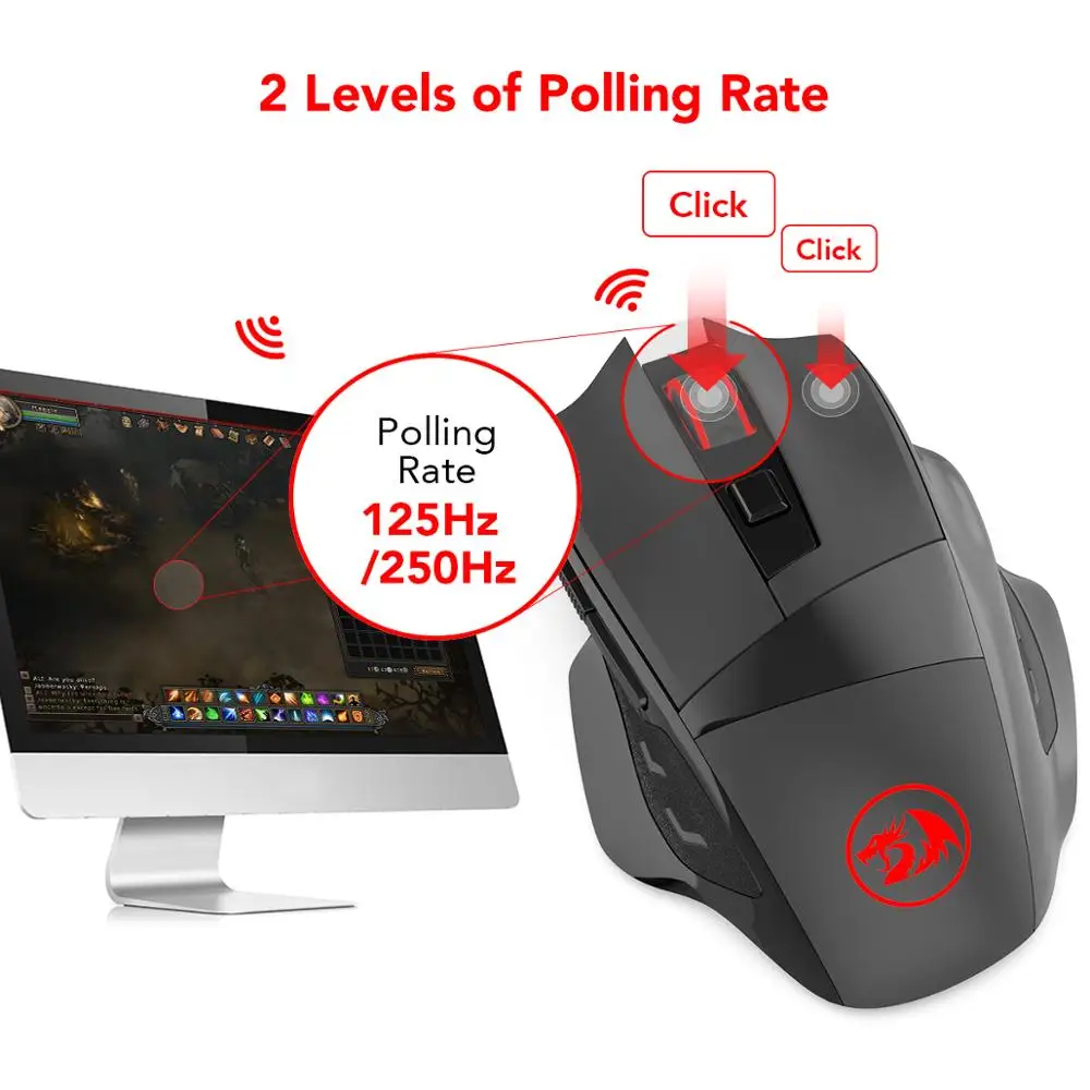 Redragon M653 MIG Беспроводная игровая мышь RGB 2 4G USB приемник Оптический сенсор