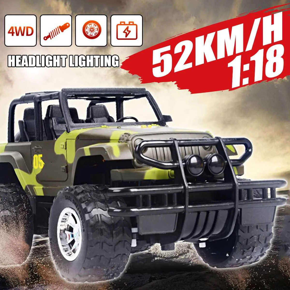 

1:18 RC Car Electric Truck 4WD Remote Control Off-Road Vehicle 2.4GHZ Charging Version Simulation Car Toy for Children Boys Gift