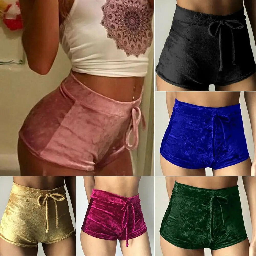 

Sexy Women Sports Shorts Gym Workout Waistband Crushed Velvet Skinny Yoga Shorts Summer Bottom