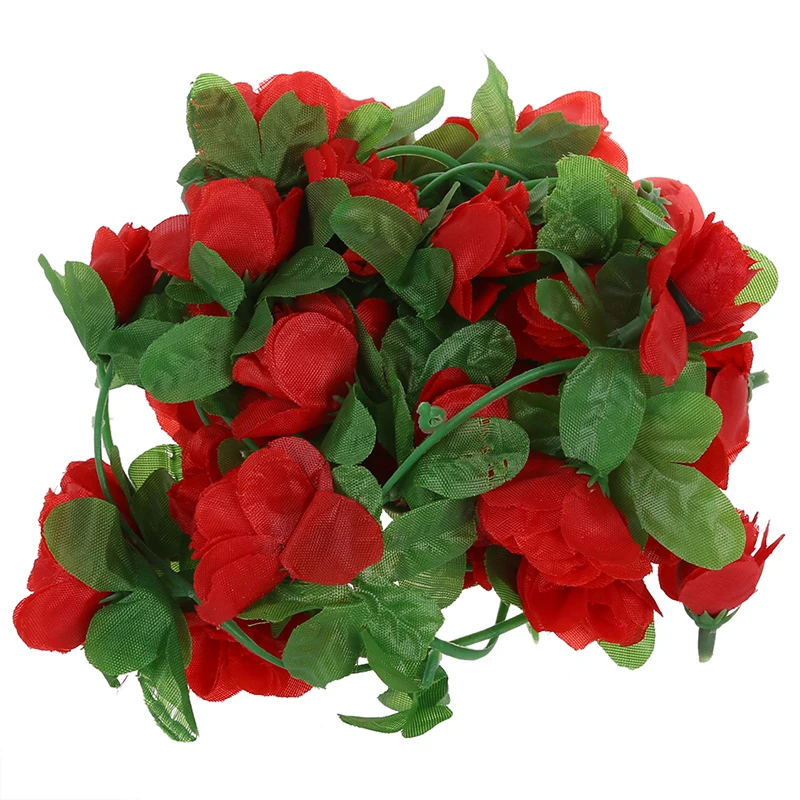 Artificial Rose Garland Silk Flower Vine for Home Wedding Garden Decoration - Red Artificial Rose Garland Silk Flower Vine for Home Wedding Garden Decoration - Red