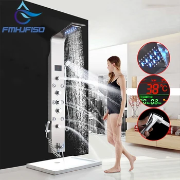 

LED Bath Shower Faucet Digital Display Bath Shower Panel Tower Shower Column Waterfall LED Shower Head W Body Masssage SPA Jet