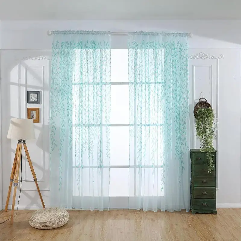 2 unids/set Willow de tul cortinas persianas de gasa estilo Pastoral Willow Floral decorativa ventana cortinas para sala de estar dormitorio