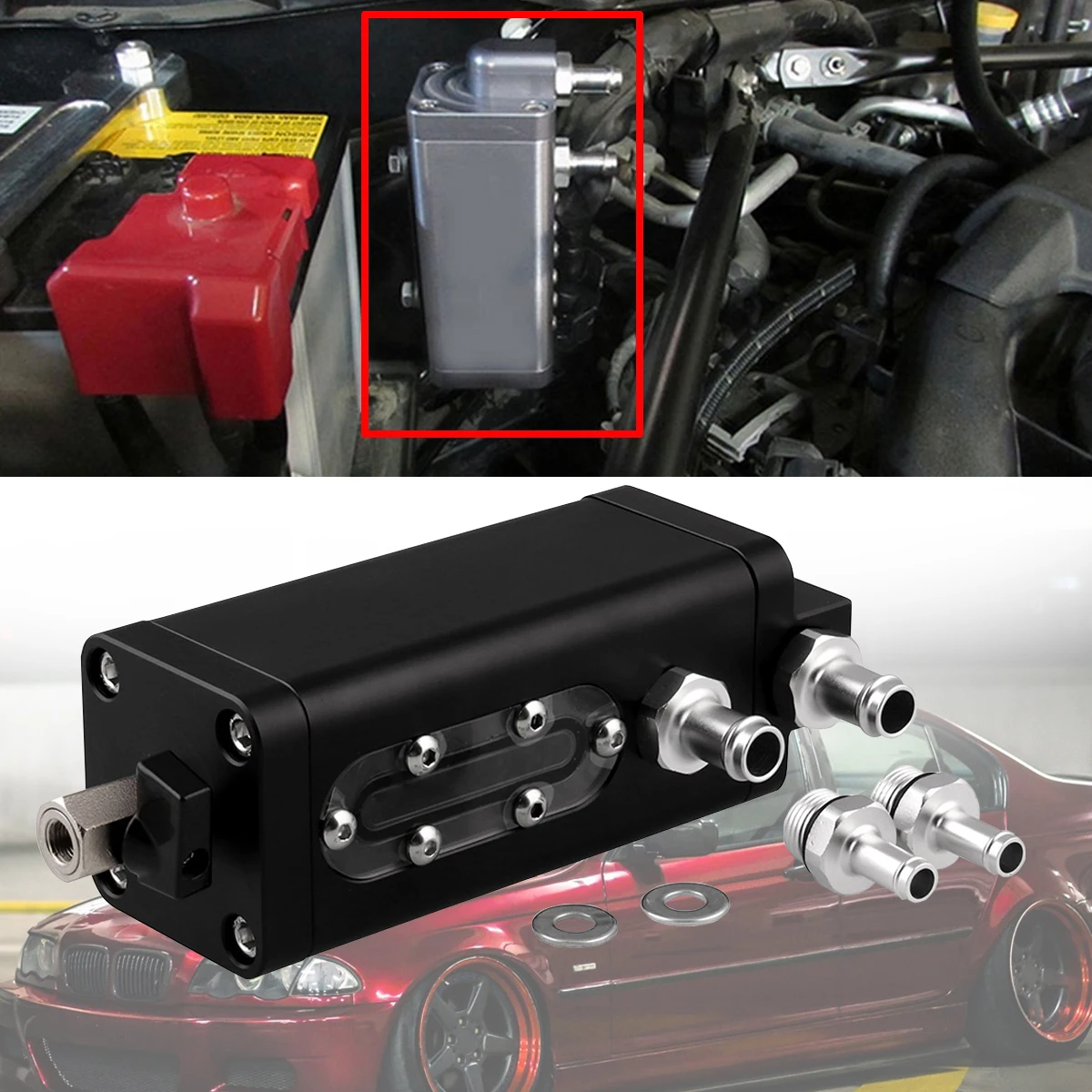 

2-Port M8 x 1.25 Car Universal Baffled Oil Catch Tank Can 6061-T6 Aluminum Exhaust Gas Fuel Tanks Can For VW For Benz For Civic